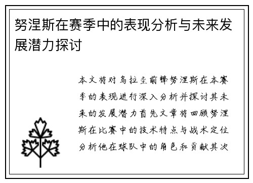 努涅斯在赛季中的表现分析与未来发展潜力探讨